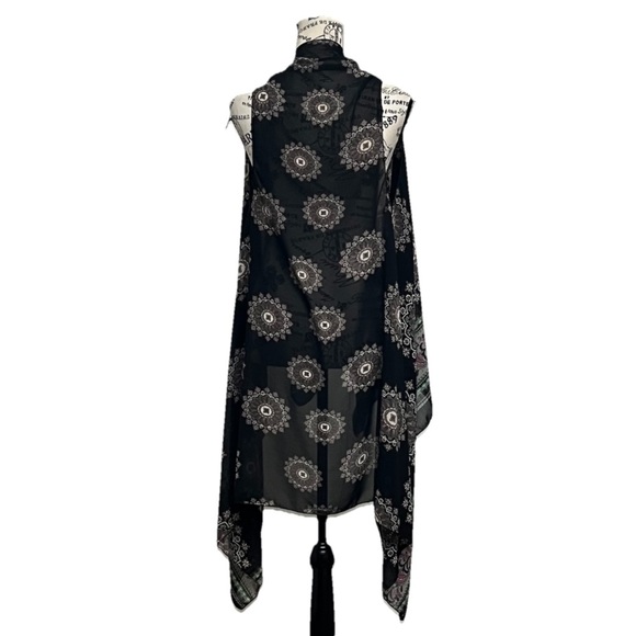 Kimono Cardigan Blouse Chiffon Paisley  Boho Beach Sheer Long Lined Coastal Goth - Picture 4 of 8